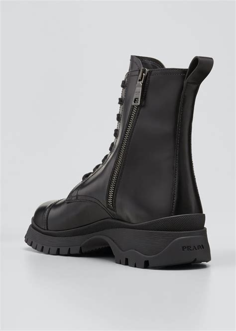 prada leather lug-sole combat booties|Luxury Boots for Women .